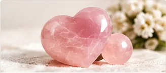 Rose quartz heart and sphere, representing love and connection